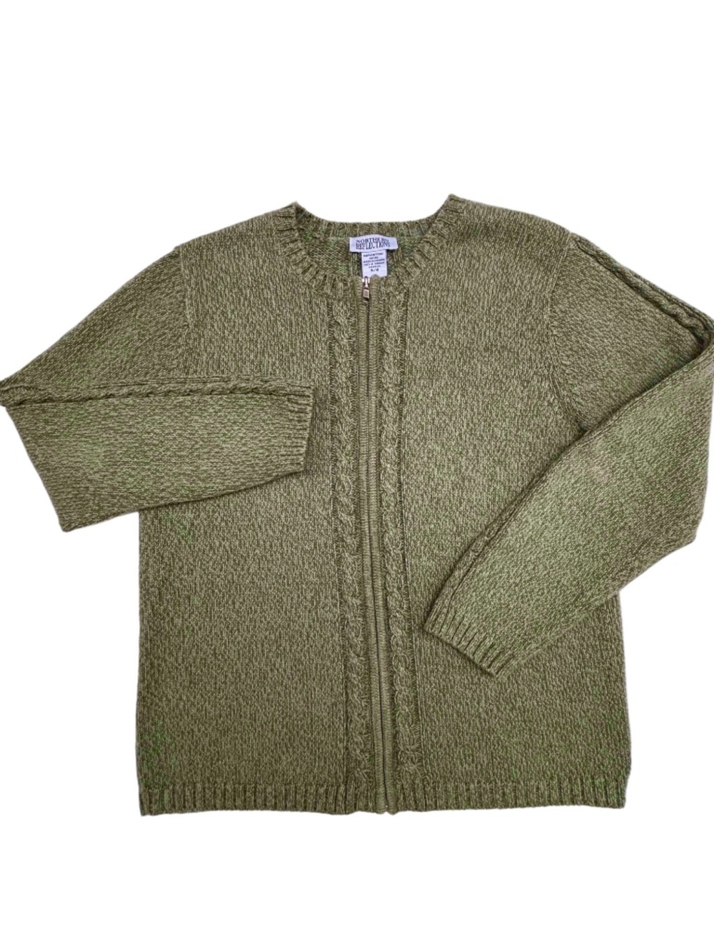 Vintage Northern Reflections Green Cable Knit Zip Cardigan 100% Cotton size M